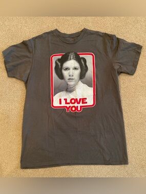 Star Wars PRINCESS LEIA - I Love You Graphic T Shirt Disney Size Large Gray/Red